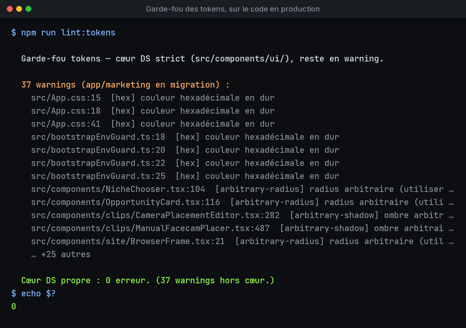 Sortie du garde-fou des tokens sur le code en production de Streamnco